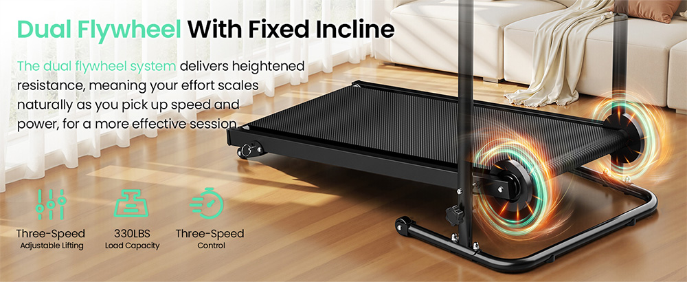 Akluer RJ401 Non-Motorized Treadmill with 5% Incline 3 Speed Levels 92x39cm Running Area 150kg Max Load 6-Layer Anti-Slip B