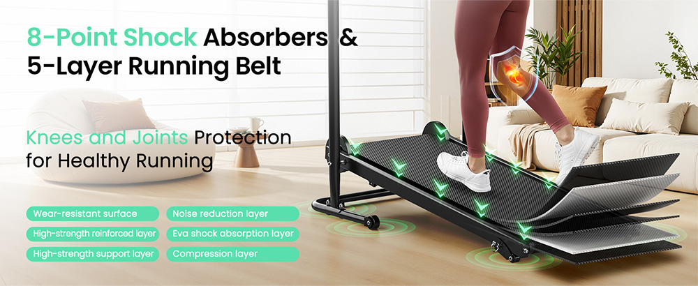 Akluer RJ401 Non-Motorized Treadmill with 5% Incline 3 Speed Levels 92x39cm Running Area 150kg Max Load 6-Layer Anti-Slip B