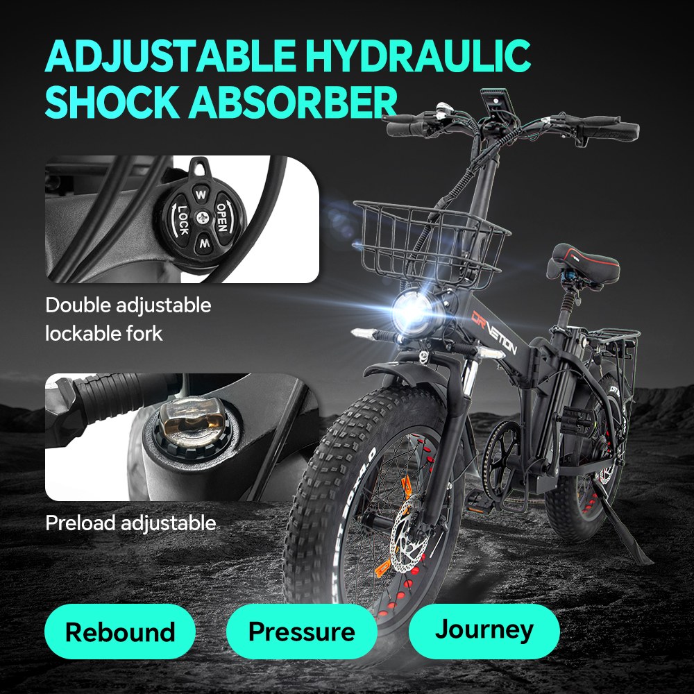 DRVETION AT20 Pro Electric Bike 750W BAFANG Motor 48V 15Ah Samsung Battery Up to 130km Range 45km/h Max Speed 20×4 0