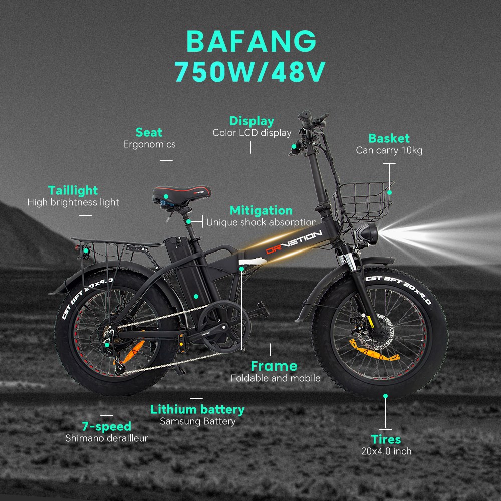 DRVETION AT20 Pro Electric Bike 750W BAFANG Motor 48V 20Ah Samsung Battery Up to 130km Range 45km/h Max Speed 20×4 0