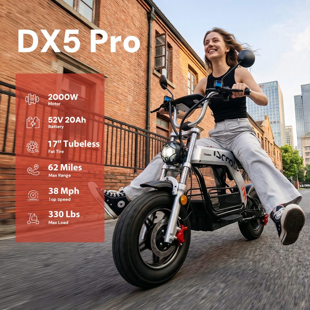 iScooter DX5Pro Electric Scooter 2000W Brushless Motor 60km/h Top Speed 52V 20Ah Battery Up to 100km Range 17