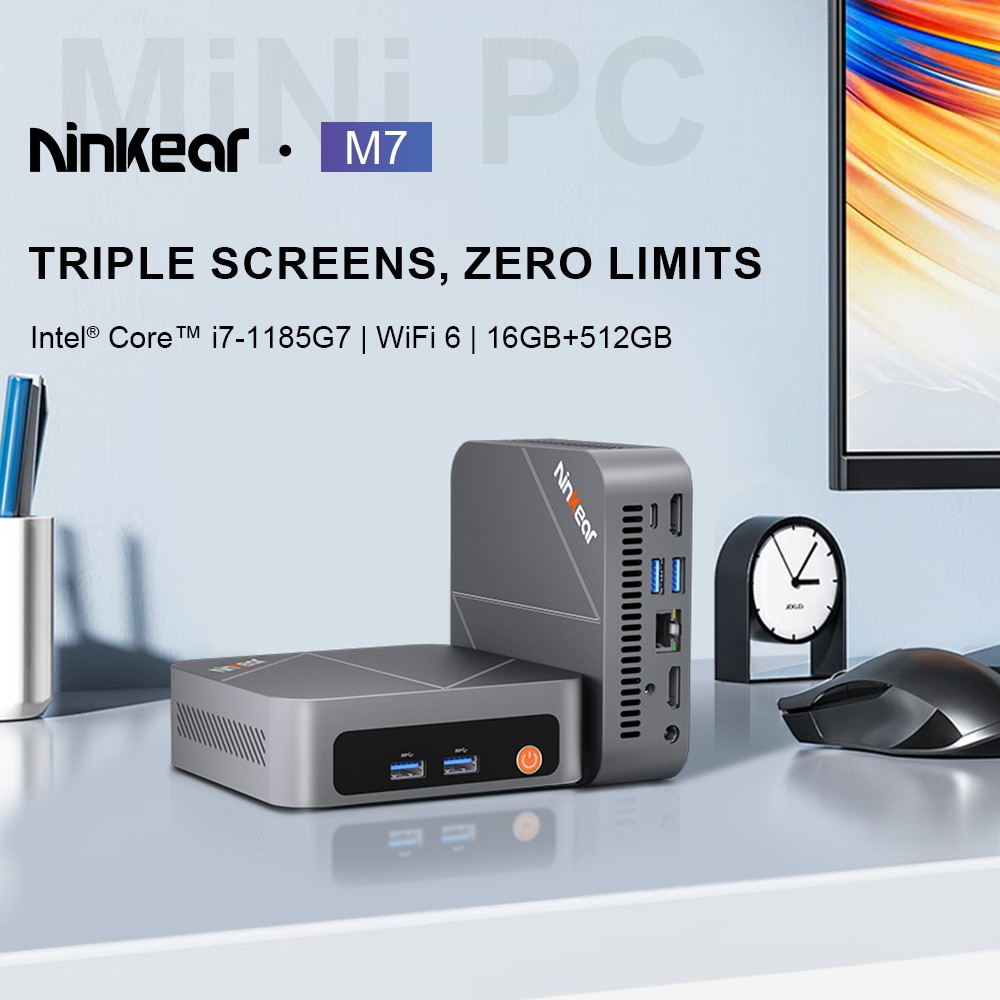 Ninkear M7 Mini PC  Intel Core i7-1185G7 4 Cores Max 4 8GHz  16GB RAM 512GB SSD  Dual HDMI 4K Display   Type-C  WiFi 6 Bluetoot