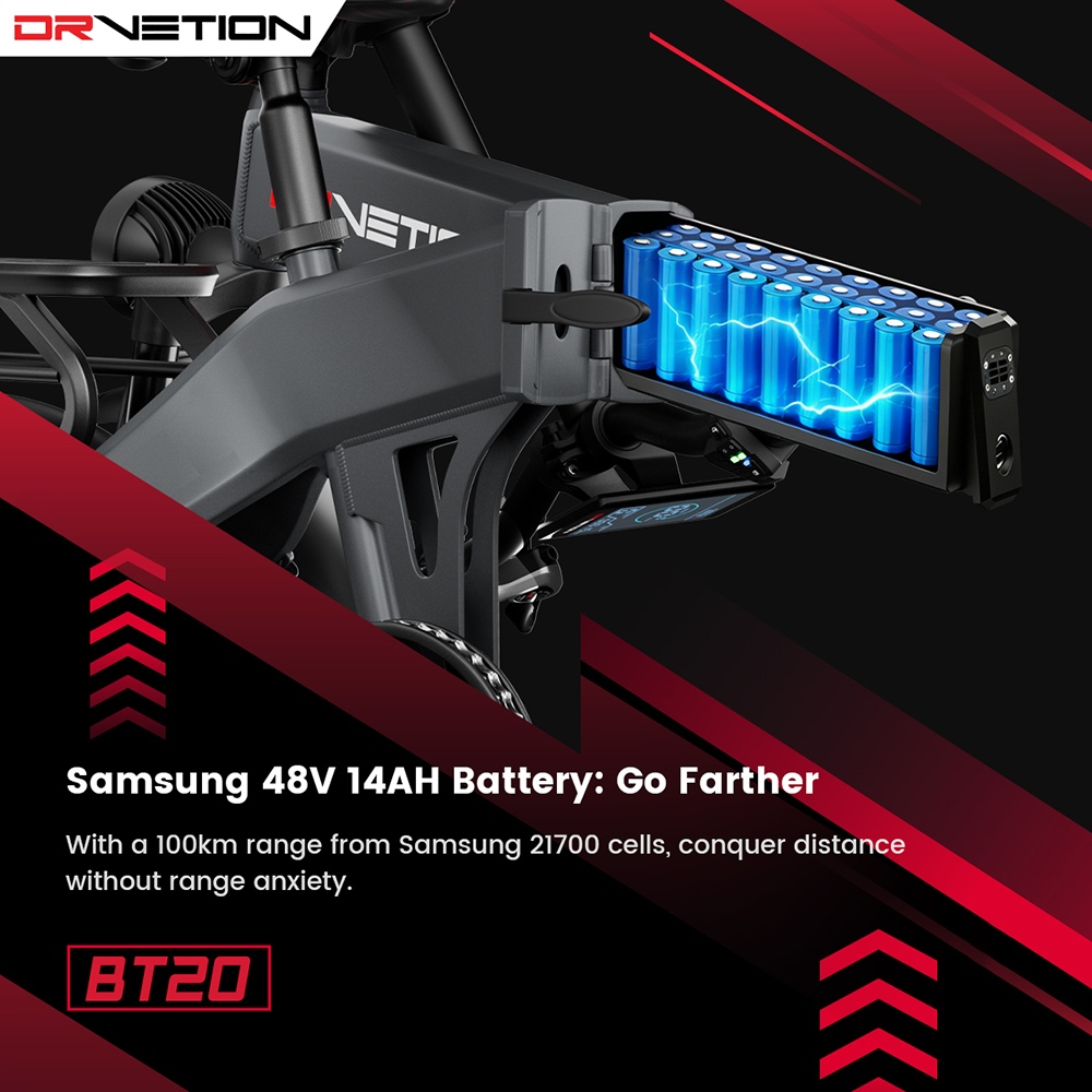 DRVETION BT20 1000W Foldable Electric Bike  20”×4 0