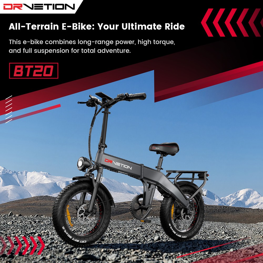 DRVETION BT20 1000W Foldable Electric Bike  20”×4 0