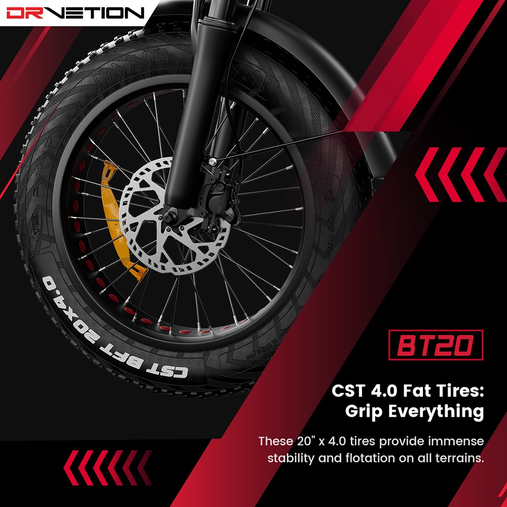 DRVETION BT20 1000W Foldable Electric Bike  20”×4 0