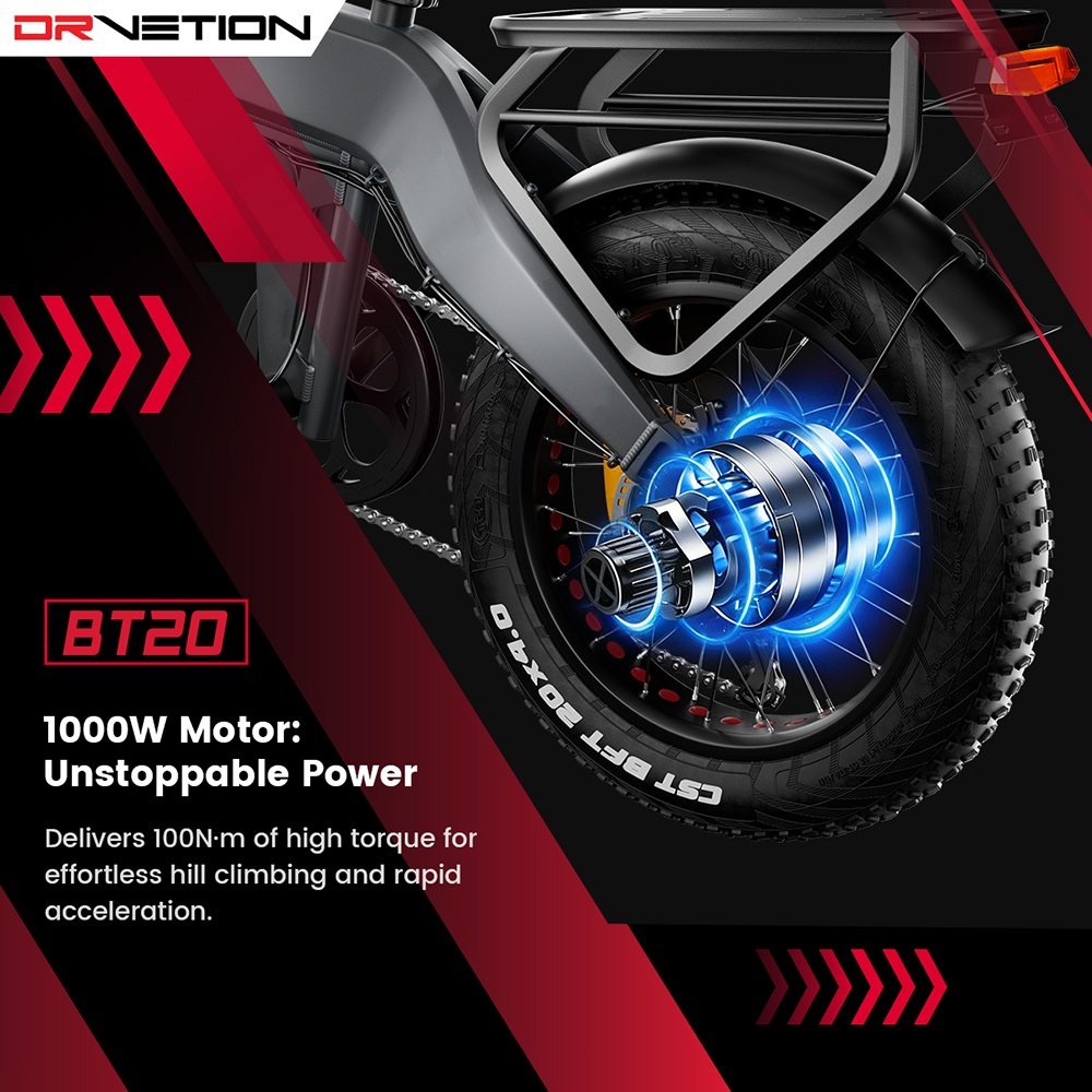 DRVETION BT20 1000W Foldable Electric Bike  20”×4 0