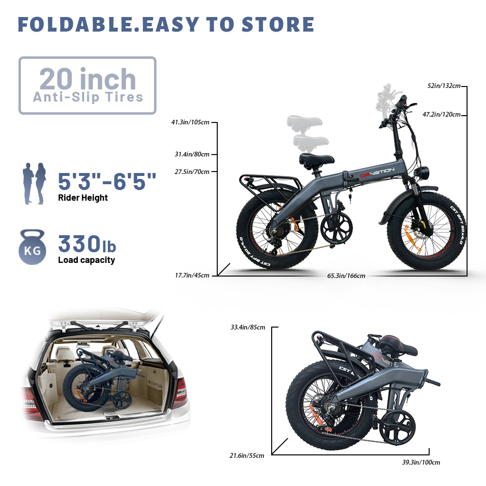 DRVETION BT20 1000W Foldable Electric Bike  20”×4 0