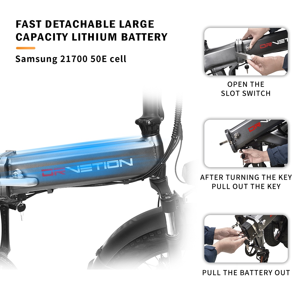 DRVETION BT20 1000W Foldable Electric Bike  20”×4 0
