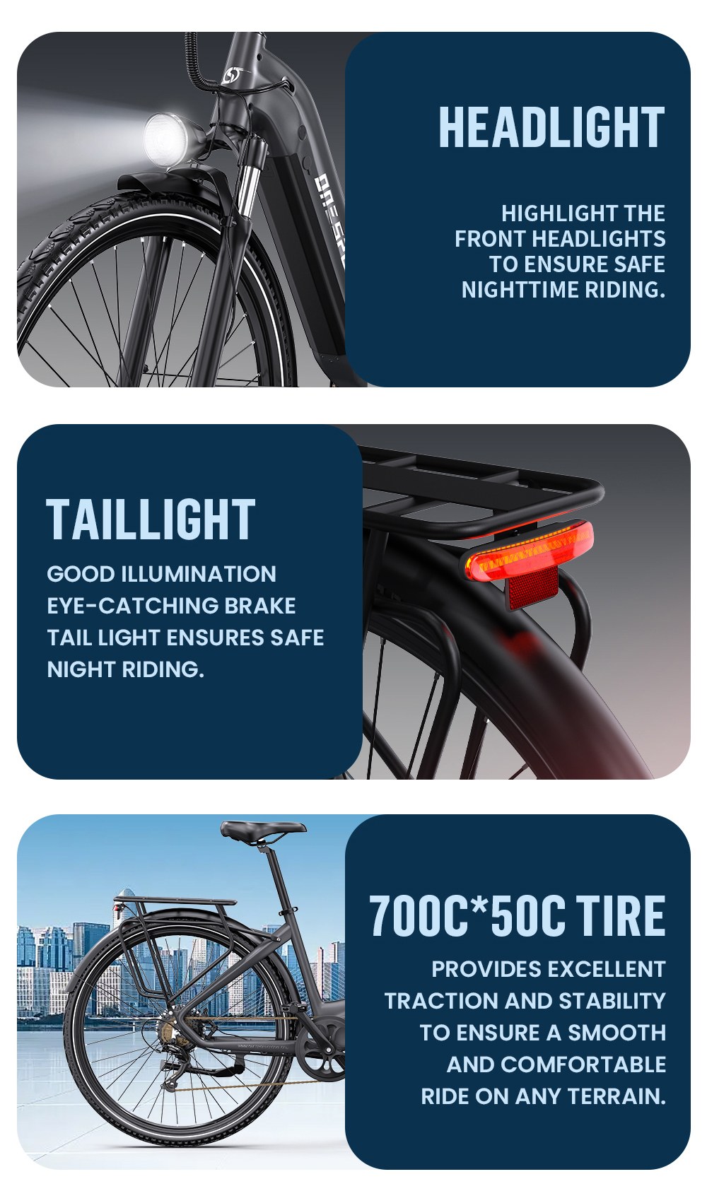 ONESPORT OT05 Pro Electric Bike 250W Motor 36V 22 5Ah Battery 700*50C Tires 25km/h Max Speed 140km Range Hydraulic Disc B