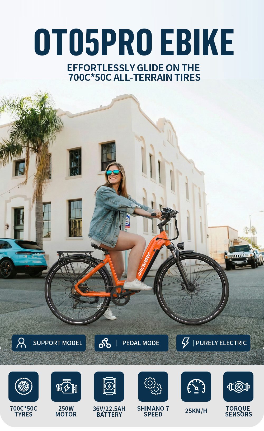 ONESPORT OT05 Pro Electric Bike 250W Motor 36V 22 5Ah Battery 700*50C Tires 25km/h Max Speed 140km Range Hydraulic Disc B