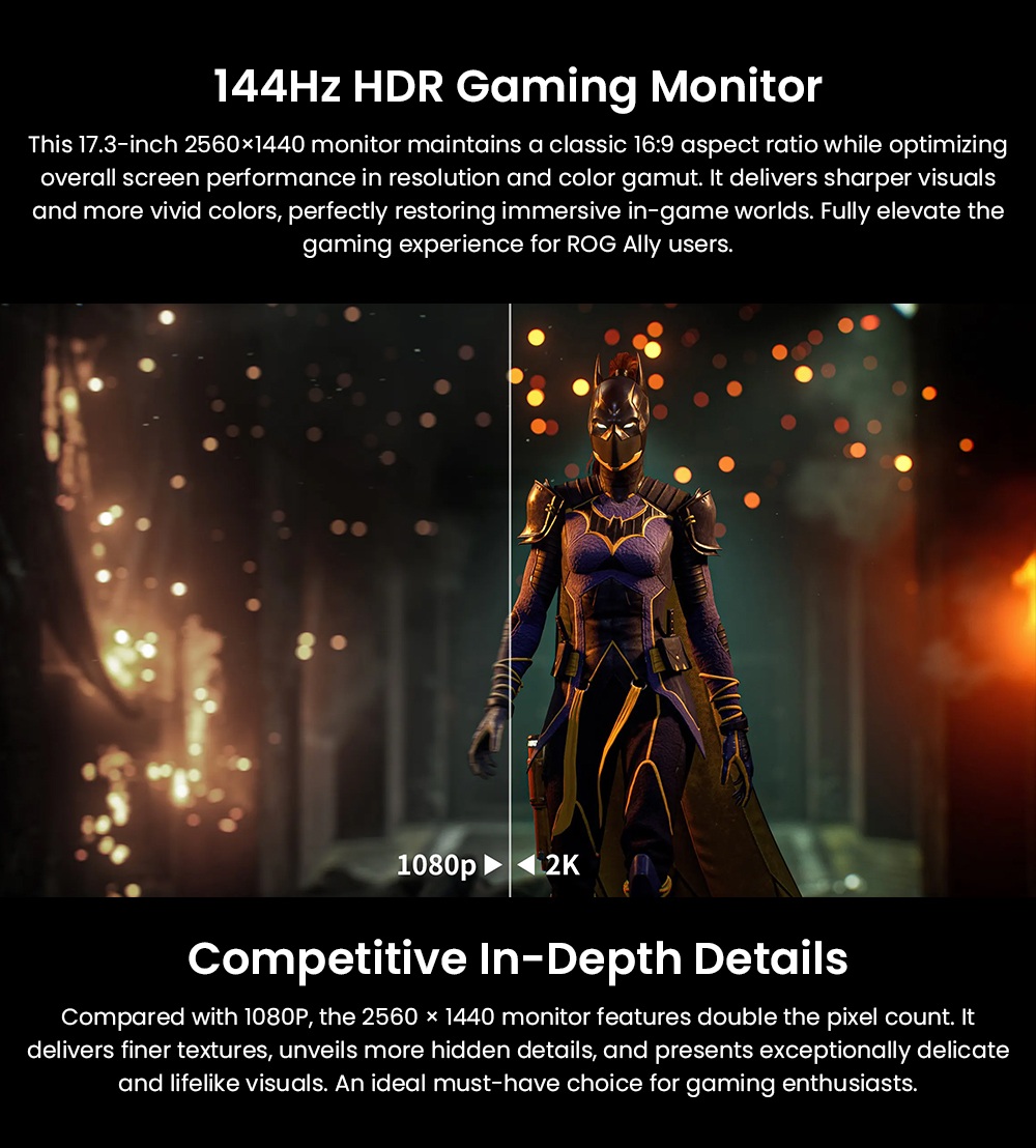 UPERFECT UGame K7 Gaming Monitor  17 3 Inch 2560×1440 QHD IPS Display  144Hz Refresh Rate  10ms Response Time  HDR  FreeSync