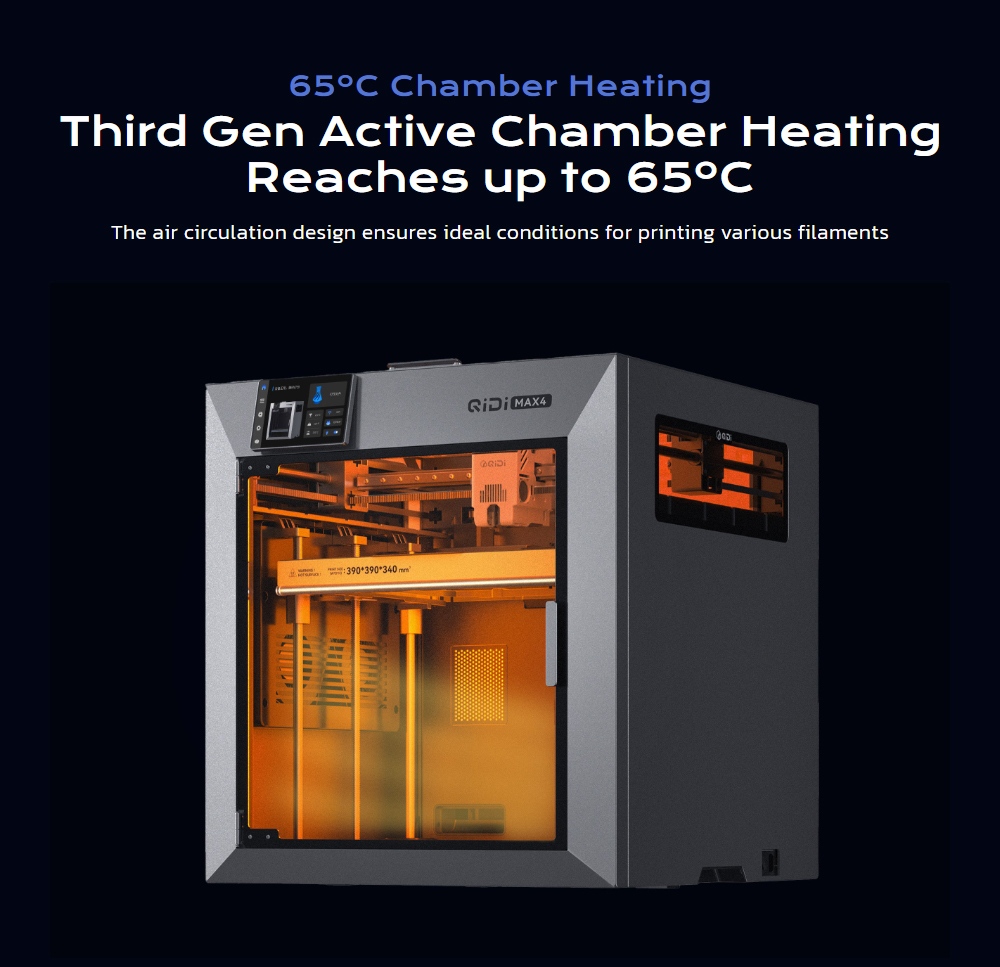QIDI Max4 3D Printer CoreXY System 800mm/s Speed 370℃ High-Temp 65℃ Heated Chamber 390×390×340mm Build Volume AI Ca