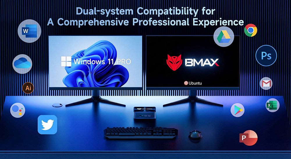 BMAX B11 Pro Mini PC  Intel Core Ultra 5 115U 8 Cores 10 Threads Max 4 2GHz  16GB LPDDR5 RAM 512GB PCIe NVMe SSD  Dual Copper H