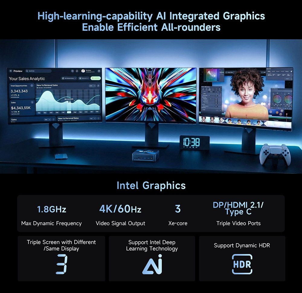 BMAX B11 Pro Mini PC  Intel Core Ultra 5 115U 8 Cores 10 Threads Max 4 2GHz  16GB LPDDR5 RAM 512GB PCIe NVMe SSD  Dual Copper H
