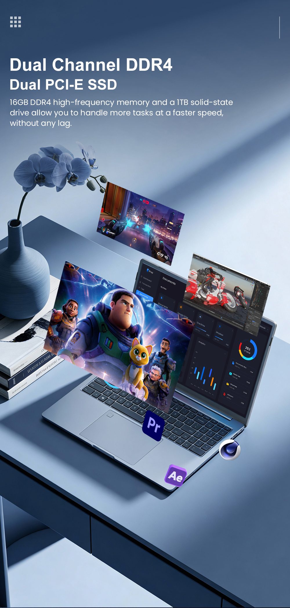 Ninkear N16 Pro Laptop 16 inch 2560*1600 120Hz IPS Screen Intel Core i7-12700H 6 Cores Max 4 7GHz 16GB RAM 1TB SSD WiFi 6 B