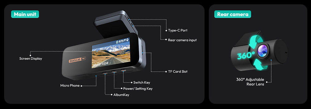 Botslab G980H 4K Dash Cam Front and Rear 170° Ultra Wide Dashcam with ADAS Night Vision 24/7 Parking Mode Sony IMX415 Sens