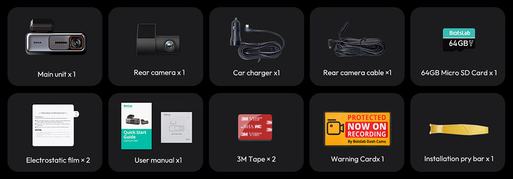 Botslab G980H 4K Dash Cam Front and Rear 170° Ultra Wide Dashcam with ADAS Night Vision 24/7 Parking Mode Sony IMX415 Sens