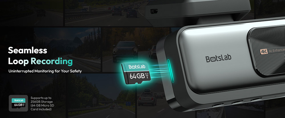 Botslab G980H 4K Dash Cam Front and Rear 170° Ultra Wide Dashcam with ADAS Night Vision 24/7 Parking Mode Sony IMX415 Sens