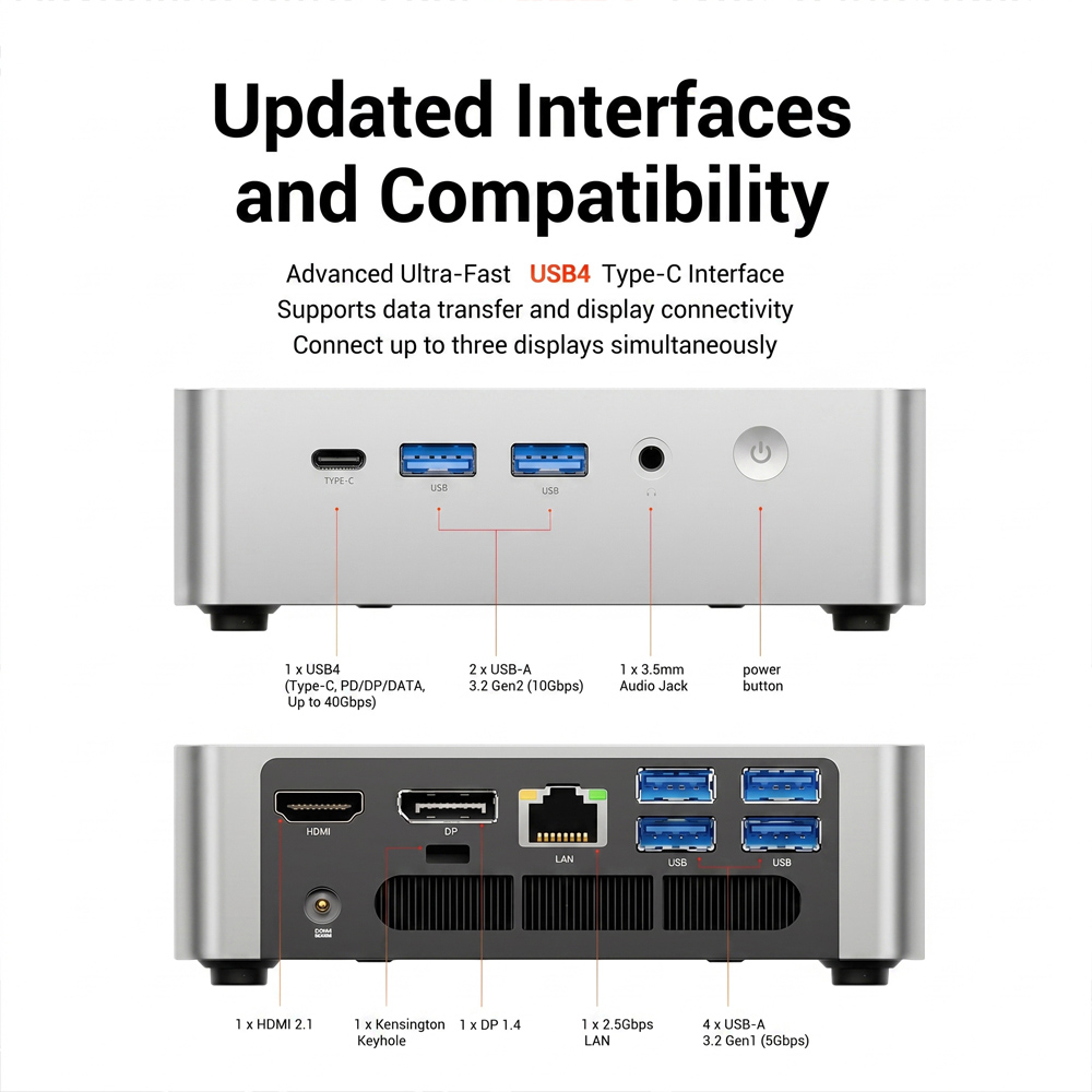 FIREBAT F1 Mini PC  AMD Ryzen 7 H255  8 Cores 16 Threads Up to 4 9GHz  AMD Radeon 780M Graphics  16GB LPDDR5 RAM  512GB SSD  US