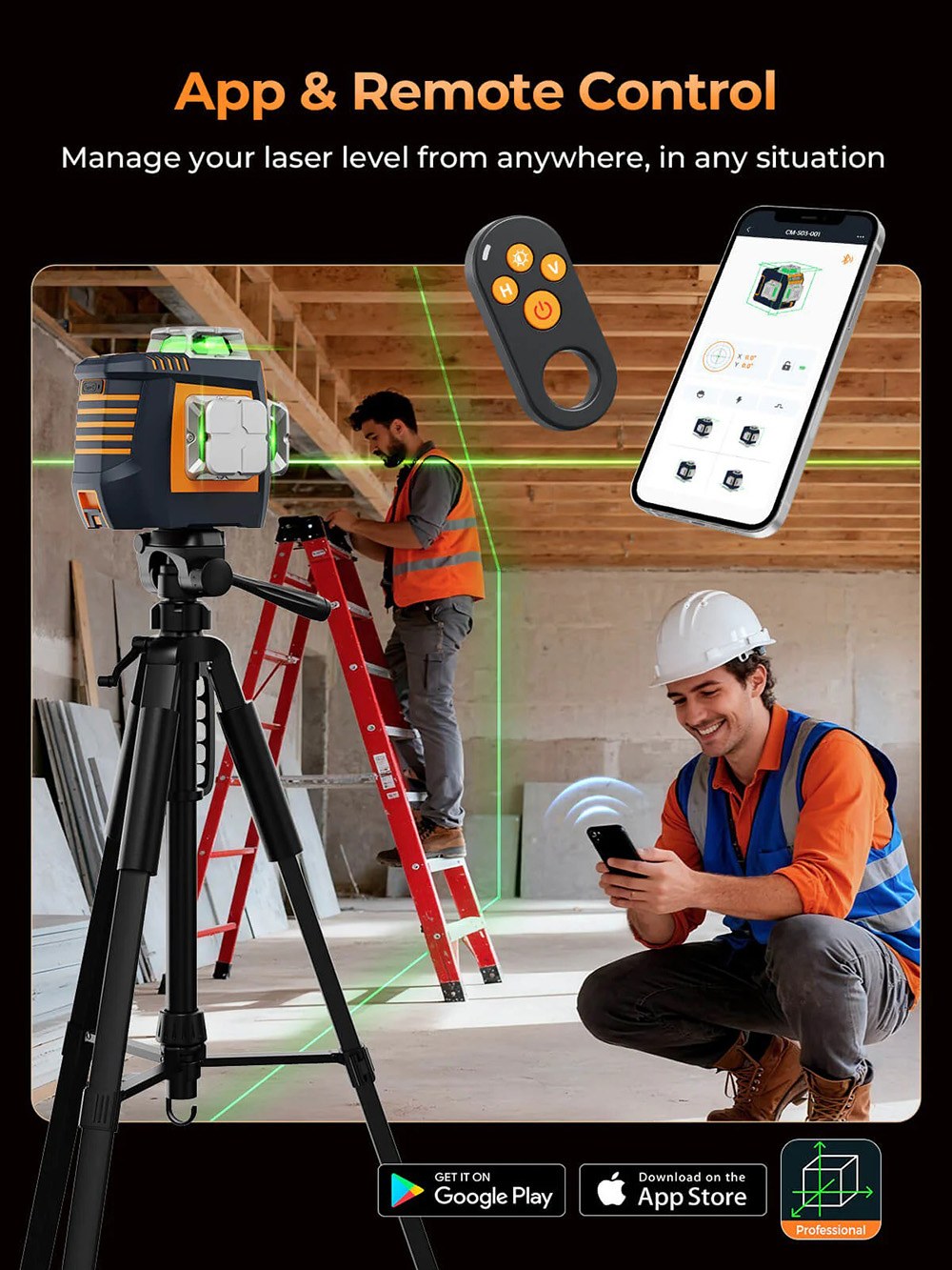 CIGMAN CM-S05 12 Lines Laser Level  Gesture Control  3 × 360° Green Laser  ±3° Self-Leveling  LCD Real-Time Display  4-Leve