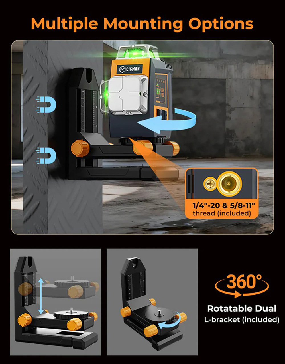 CIGMAN CM-S05 12 Lines Laser Level  Gesture Control  3 × 360° Green Laser  ±3° Self-Leveling  LCD Real-Time Display  4-Leve