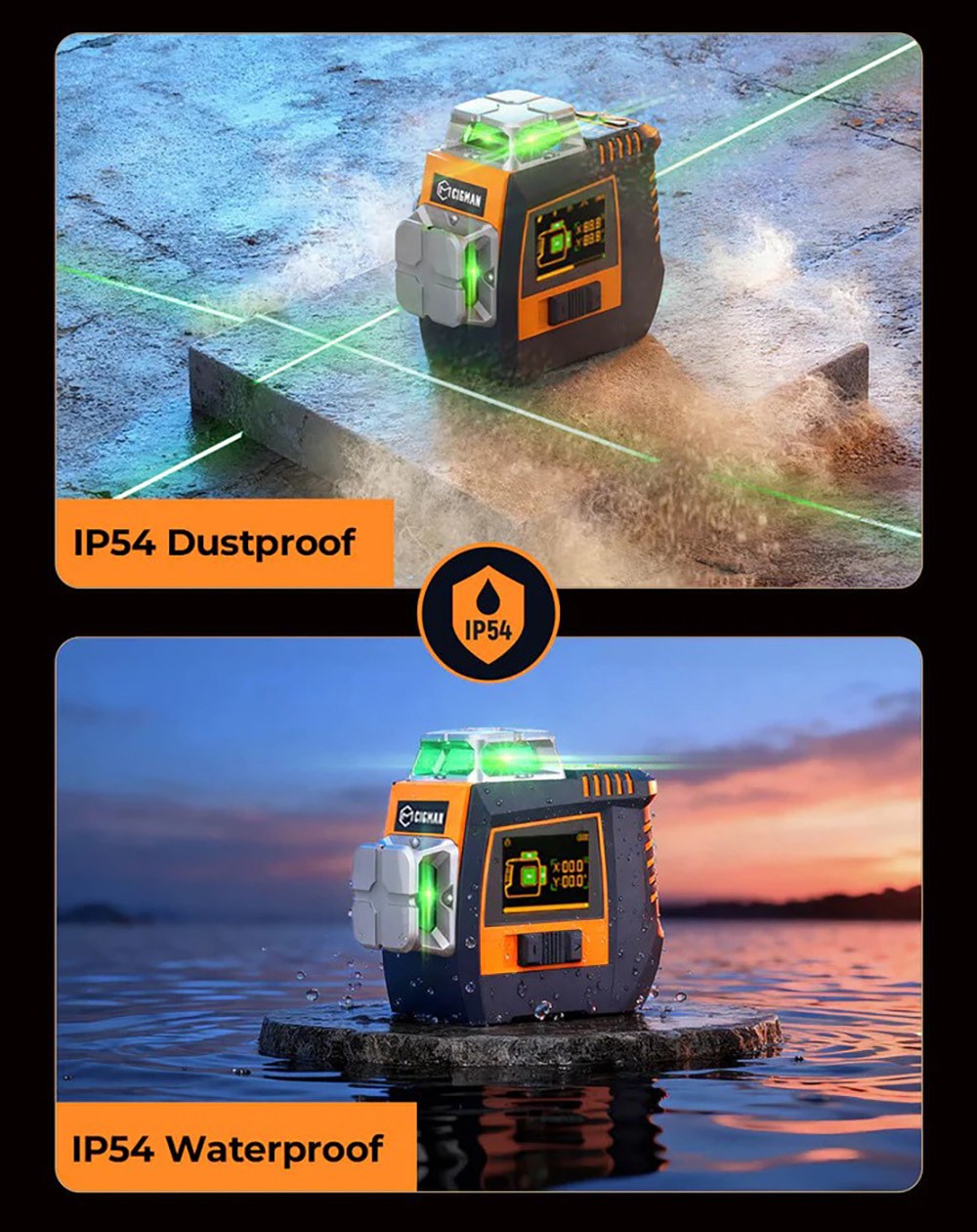 CIGMAN CM-S05 12 Lines Laser Level  Gesture Control  3 × 360° Green Laser  ±3° Self-Leveling  LCD Real-Time Display  4-Leve