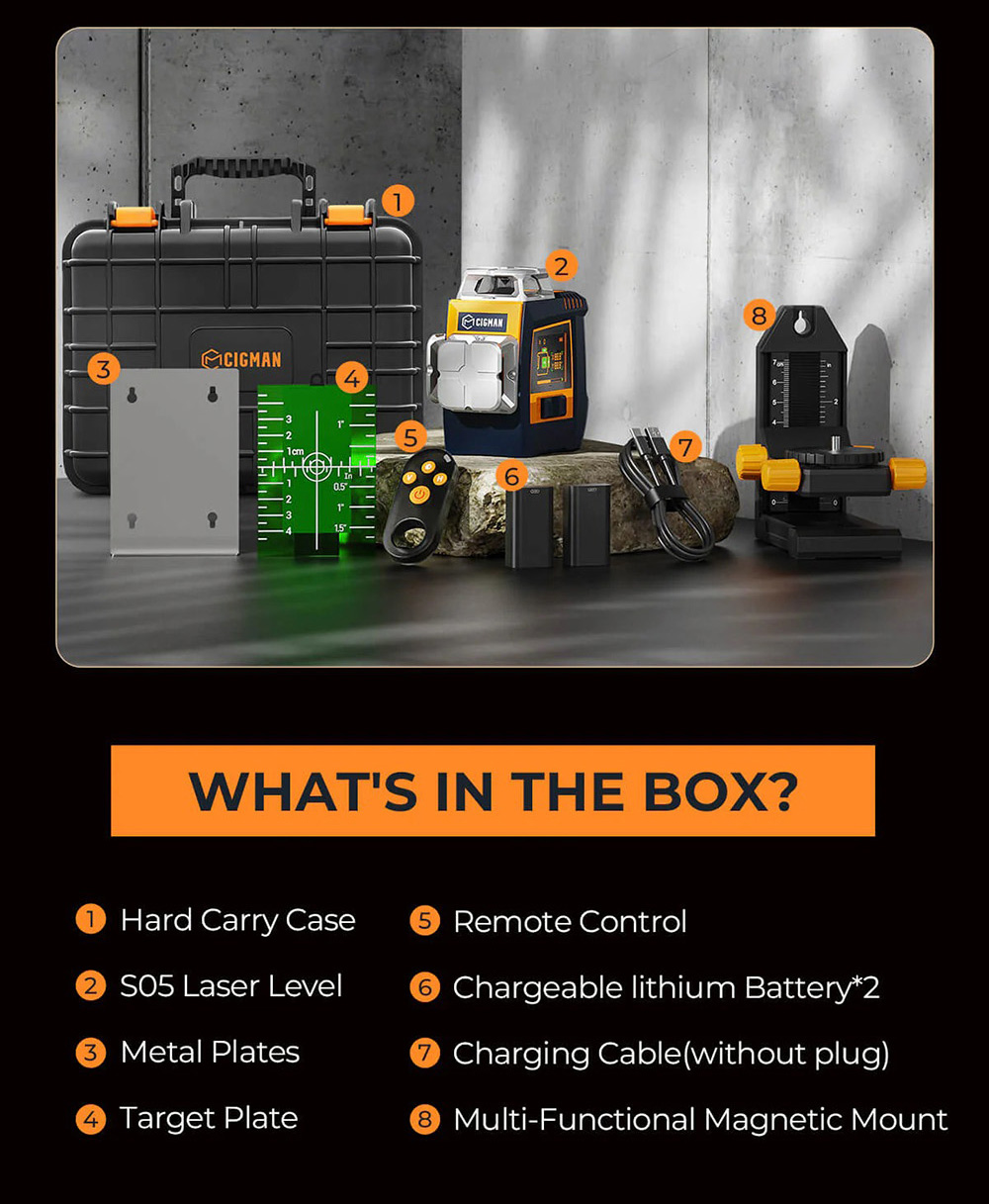 CIGMAN CM-S05 12 Lines Laser Level  Gesture Control  3 × 360° Green Laser  ±3° Self-Leveling  LCD Real-Time Display  4-Leve