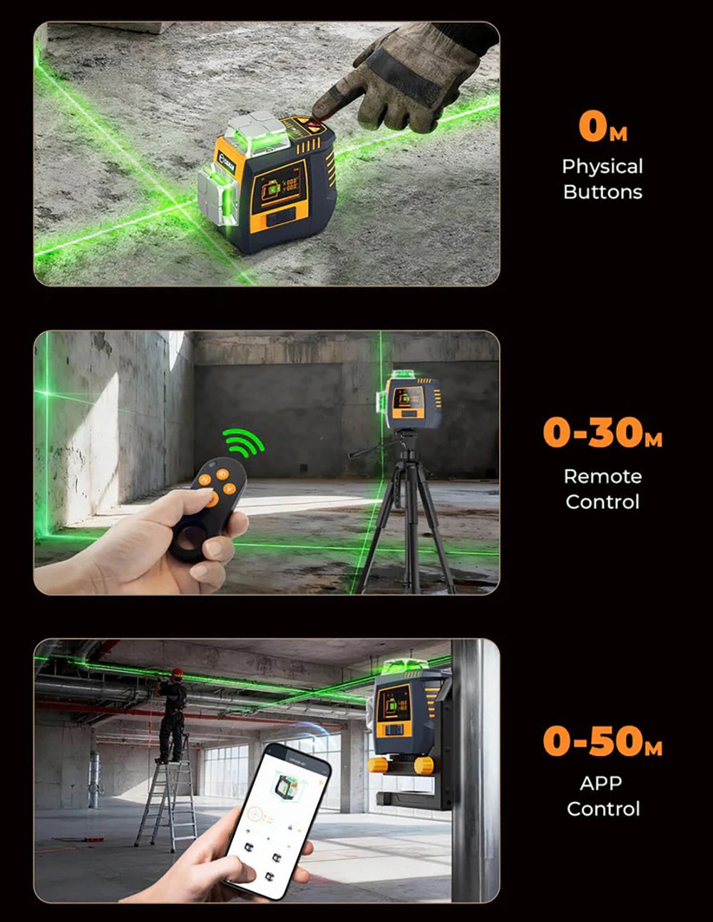 CIGMAN CM-S05 12 Lines Laser Level  Gesture Control  3 × 360° Green Laser  ±3° Self-Leveling  LCD Real-Time Display  4-Leve