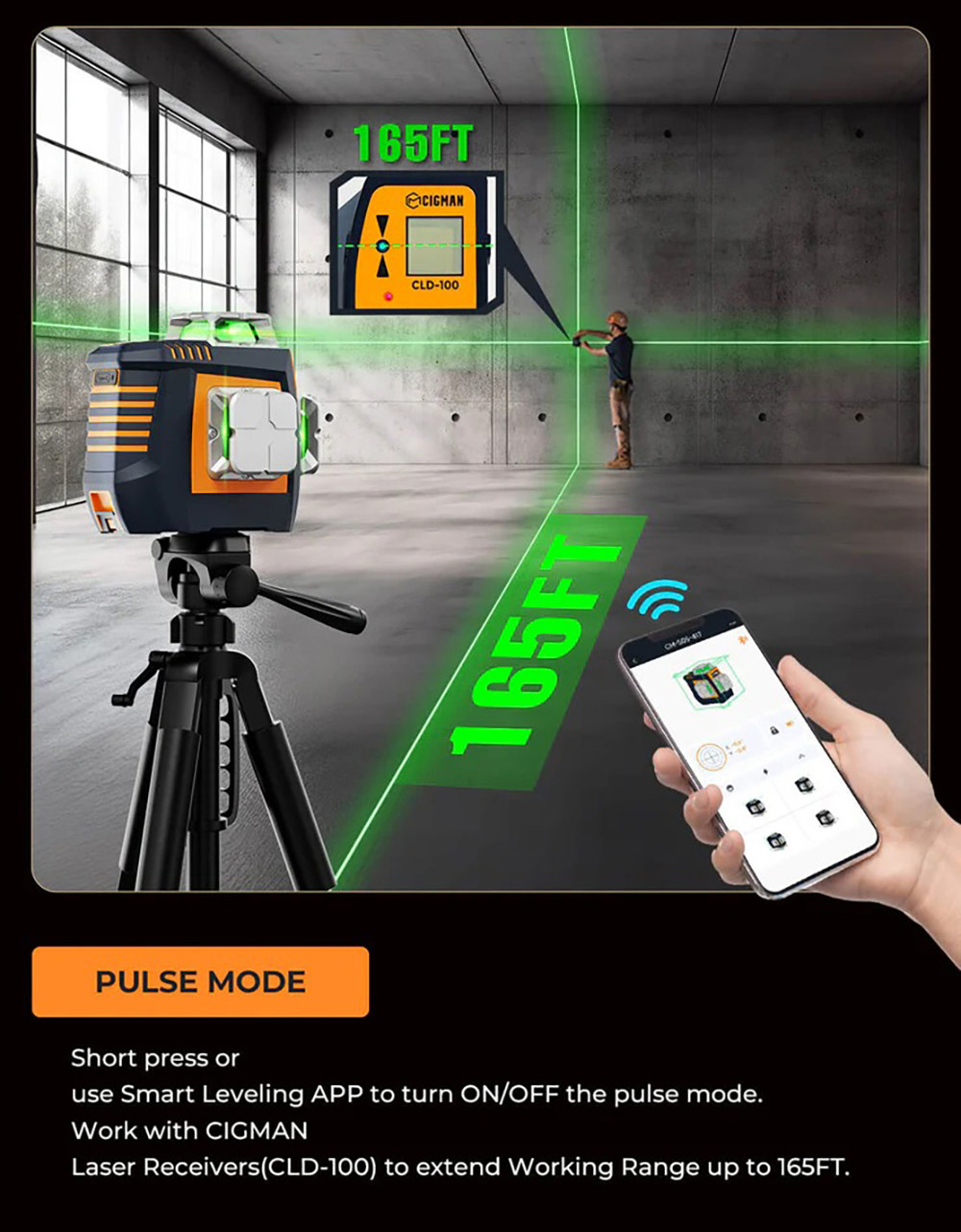 CIGMAN CM-S05 12 Lines Laser Level  Gesture Control  3 × 360° Green Laser  ±3° Self-Leveling  LCD Real-Time Display  4-Leve