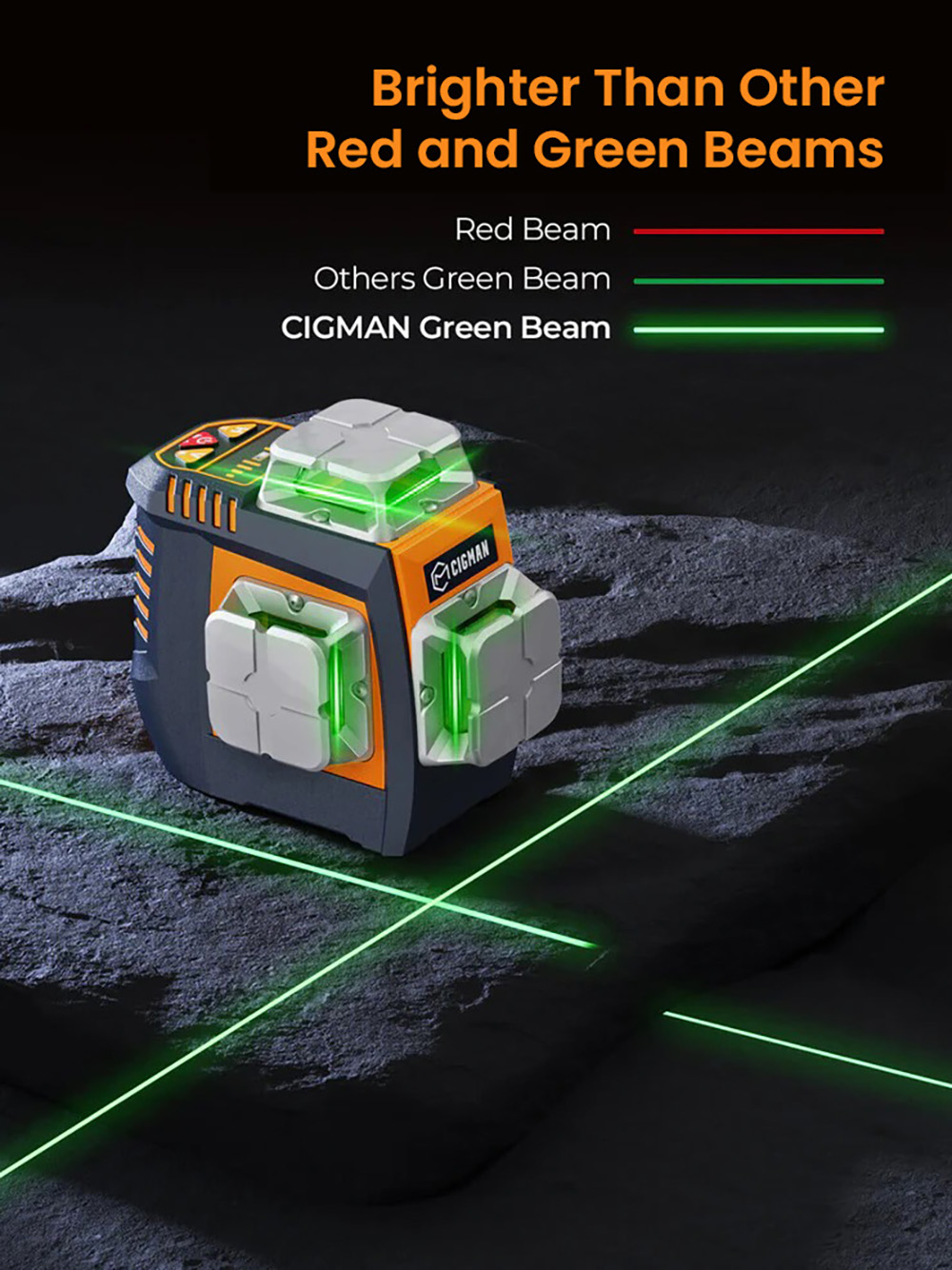 CIGMAN CM-S05 12 Lines Laser Level  Gesture Control  3 × 360° Green Laser  ±3° Self-Leveling  LCD Real-Time Display  4-Leve