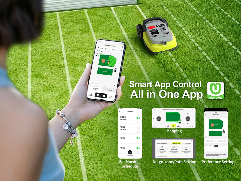 UBHOME M10 Robotic Lawn Mower RTK AI Vision Navigation No Perimeter Wire 7000㎡ Coverage Multi-Zone Up to 15 55% Slop