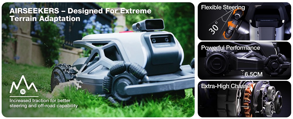 AIRSEEKERS TRON Robotic Lawn Mower  RTK   VIO   3D Vision Navigation  15Ah Battery  200m²/h Efficiency  300mm Cutting Width  3