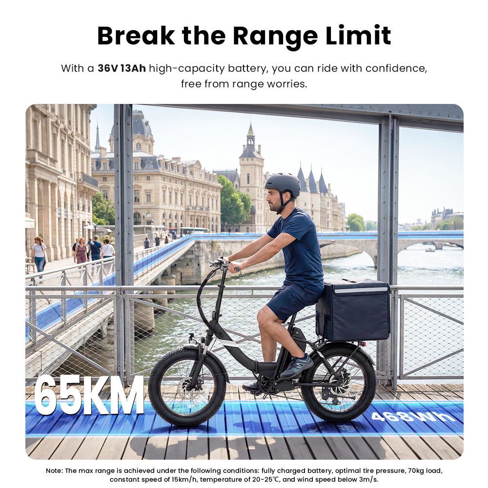 Touroll S3 Step-Thru Electric Bike  250W Motor  36V 13Ah Battery  20'×3 0' Tires  25km/h Max Speed  65km Max Range  Dual Disc