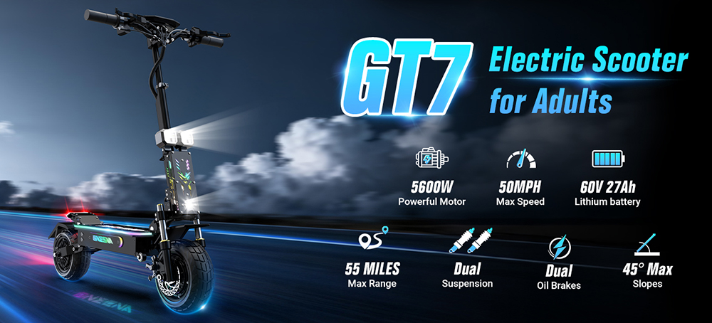FENGQS GT7 Foldable Electric Scooter Dual 2800W Motors 60V 27Ah Battery 80km/h Top Speed 89km Range 111-Inch Off-Road Fat