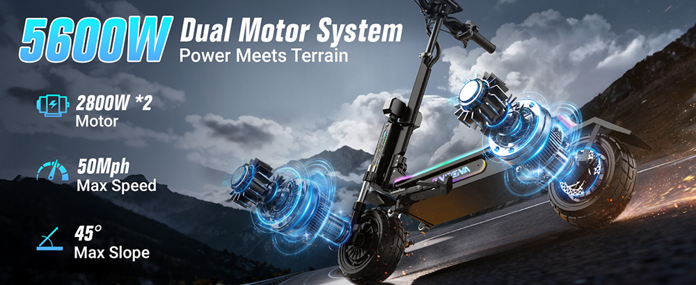 FENGQS GT7 Foldable Electric Scooter Dual 2800W Motors 60V 27Ah Battery 80km/h Top Speed 89km Range 111-Inch Off-Road Fat