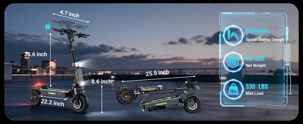 FENGQS GT7 Foldable Electric Scooter Dual 2800W Motors 60V 27Ah Battery 80km/h Top Speed 89km Range 111-Inch Off-Road Fat