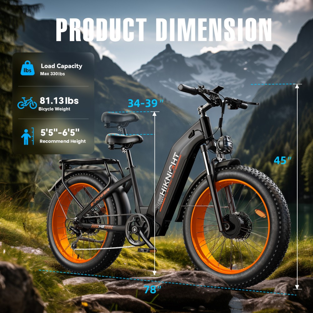 HIKNIGHT H2 PRO Electric Bike  3000W Peak Dual Motors  61km/h Max Speed  145km Range  52V 20Ah Removable Battery  35° Climbing
