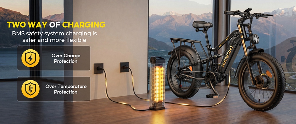 HIKNIGHT H6 PRO Electric Bike 4000W Peak Dual Motors 52V 20Ah Removable Battery 145km Range 64km/h Max Speed 200N·m Torqu