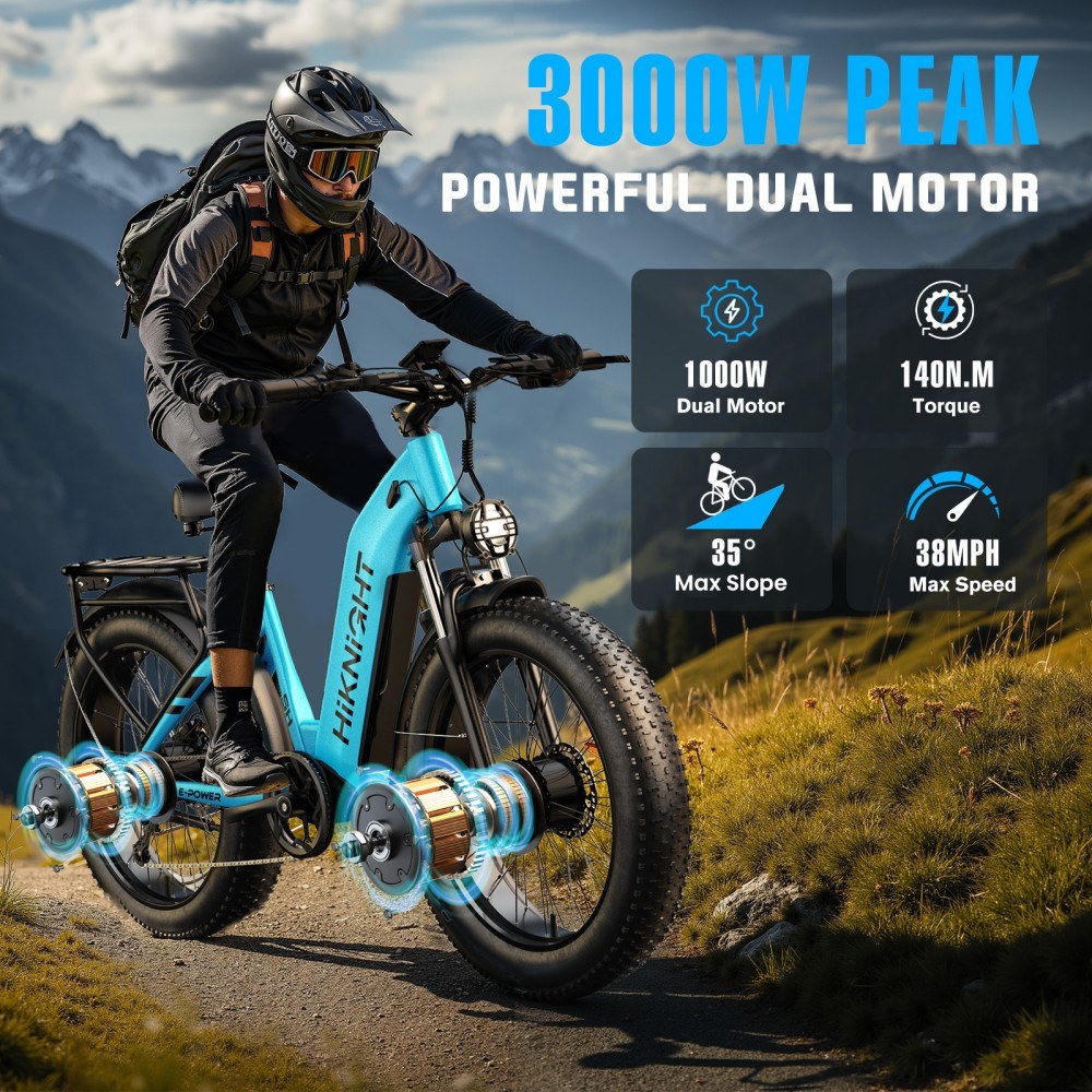 HIKNIGHT H2 PRO Electric Bike  3000W Peak Dual Motors  61km/h Max Speed  145km Range  52V 20Ah Removable Battery  35° Climbing