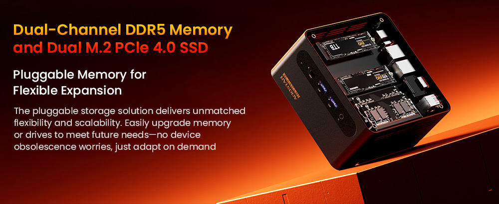 AOOSTAR G-FLIP Mini PC Barebone No RAM No SSD AMD Ryzen 7 H255 8 Core Max 4 9GHz Radeon 780M Graphics Dual DDR5-5600 Dua