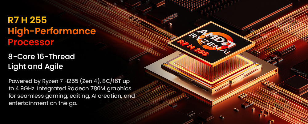 AOOSTAR G-FLIP Mini PC Barebone No RAM No SSD AMD Ryzen 7 H255 8 Core Max 4 9GHz Radeon 780M Graphics Dual DDR5-5600 Dua