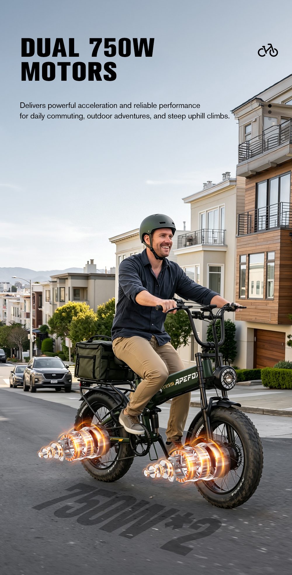 APEFOX RH20 Electric Bike Dual 750W Hub Motors 48V 22 5Ah Lithium Battery 50km/h Max Speed 100km Range 20×4 0