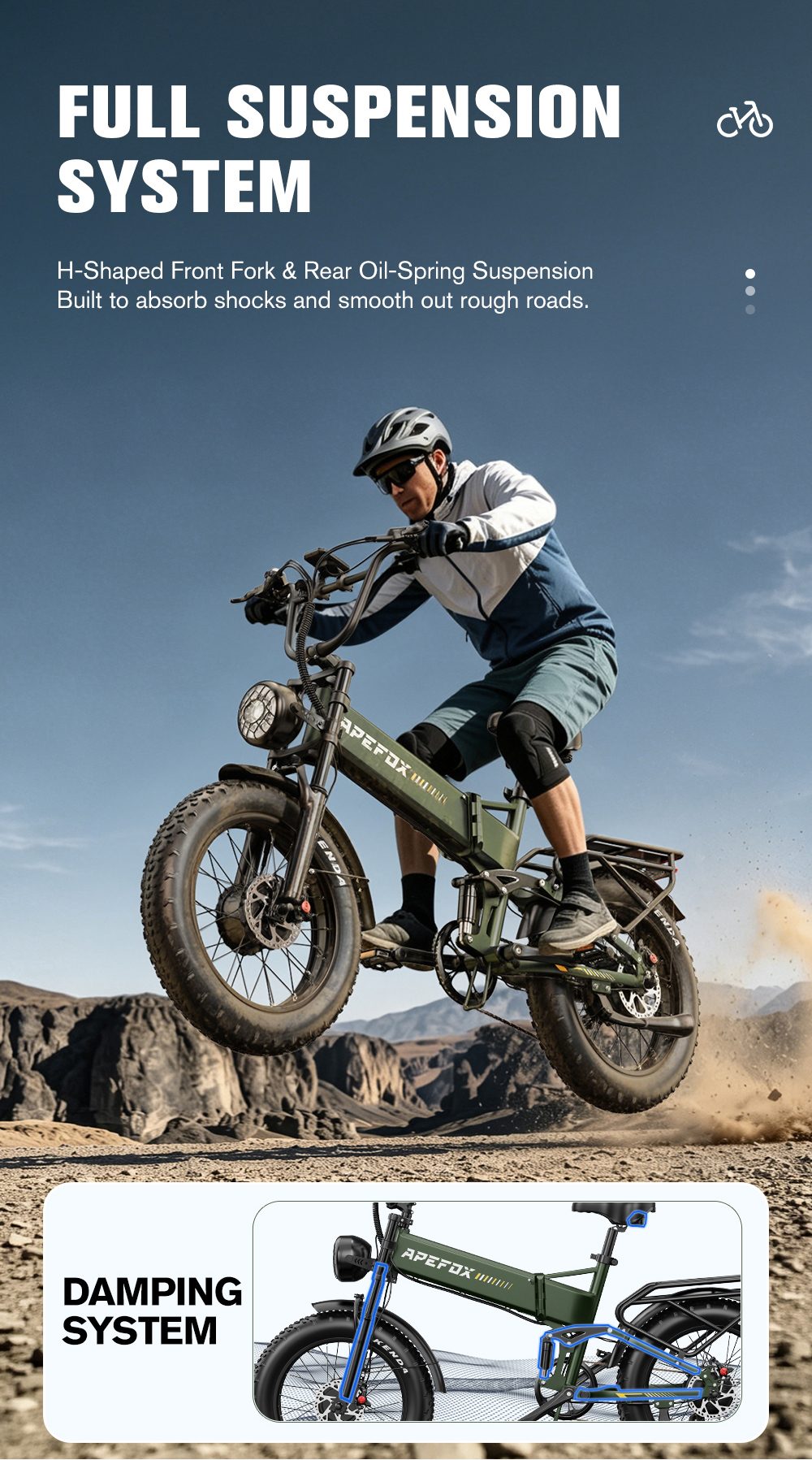 APEFOX RH20 Electric Bike Dual 750W Hub Motors 48V 22 5Ah Lithium Battery 50km/h Max Speed 100km Range 20×4 0