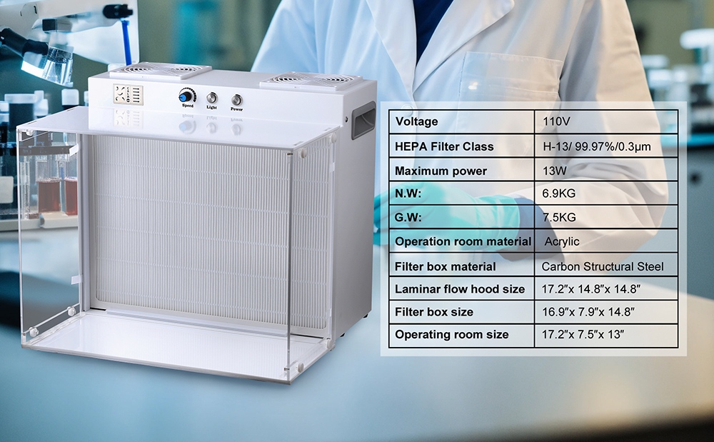 LTQ Vapor CW-13 Laminar Flow Hood  H13 HEPA Filter  99 97% Filtration Efficiency  Dual-Fan Vertical Laminar Flow  Continuous Ai