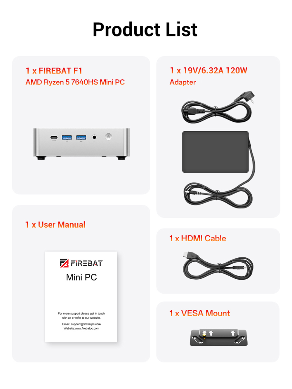 FIREBAT F1 Mini PC  AMD Ryzen 5 7640HS  6 Cores 12 Threads Up to 5 0GHz  AMD Radeon 760M Graphics  24GB LPDDR5 RAM  512GB SSD
