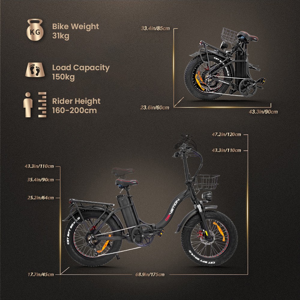 DRVETION CT20 Pro Foldable Electric Bike 750W Motor 48V 20Ah Samsung Battery 25km/h Unlocked 80km Range 20×4 0