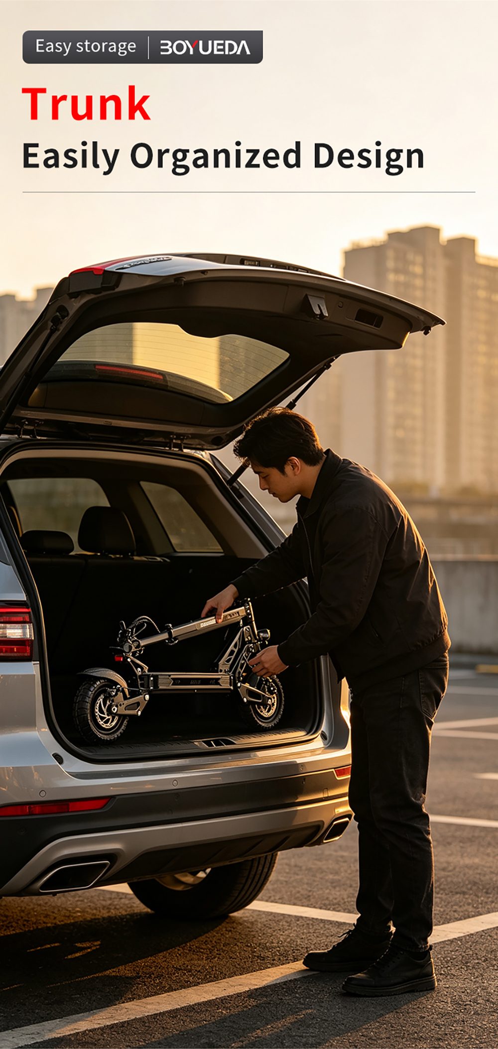 BOYUEDA G2 Electric Scooter 1600W Motor 55km/h Max Speed 52V 19Ah Battery 60–70km Range 10-Inch Off-Road Tires Front