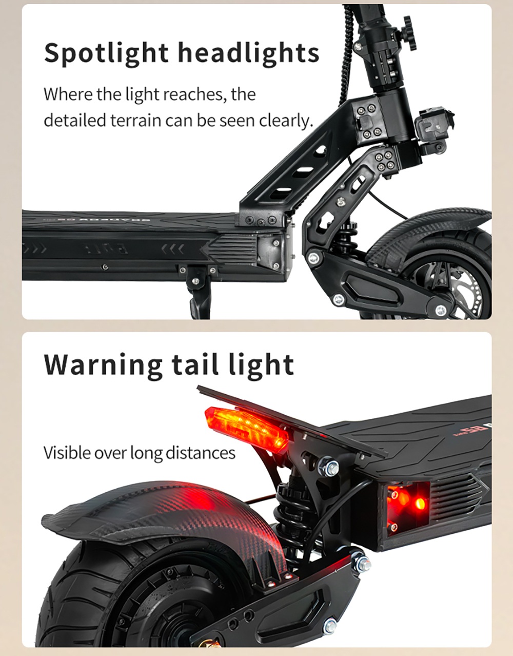 BOYUEDA G2 Electric Scooter 1600W Motor 55km/h Max Speed 52V 19Ah Battery 60–70km Range 10-Inch Off-Road Tires Front