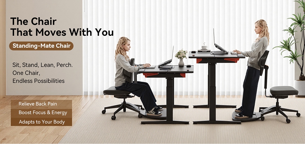 NEWTRAL MT-M Standing-Mate Ergonomic Standing Desk Chair  5-in-1 Adaptive Seating  167° Flip Backrest  Adjustable Seat Height