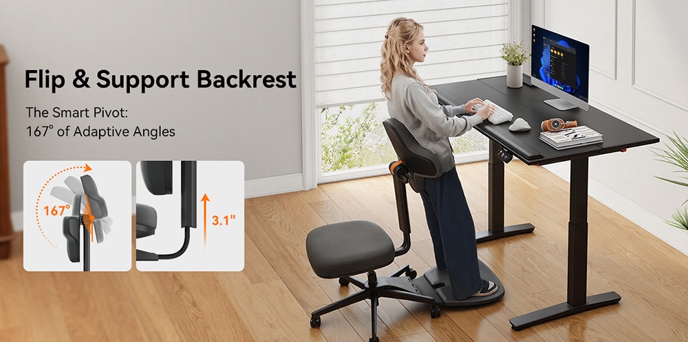 NEWTRAL MT-M Standing-Mate Ergonomic Standing Desk Chair  5-in-1 Adaptive Seating  167° Flip Backrest  Adjustable Seat Height
